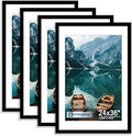 Hongkee 24x36 Poster Frame Set of 4, 24 x 36 Black Wood Style(Mat 20x30)