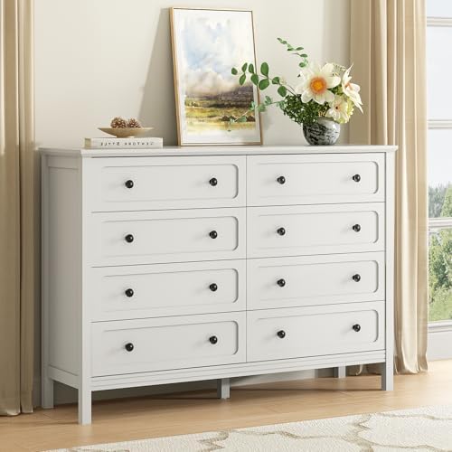 CARPETNAL 55" White Dresser for Bedroom with 8 Drawer & Deep Drawers