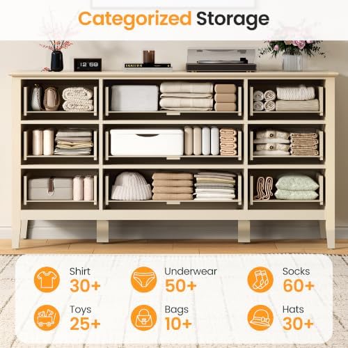 RoyalCraft Fluted Dresser for Bedroom with 9 Drawers, 59" Wide Long Dresser