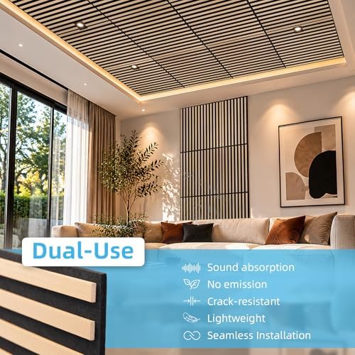 Art3d 12-Pack Acoustic Slat Panel & Ceiling Tile, 2 x 2 ft, Natural Oak