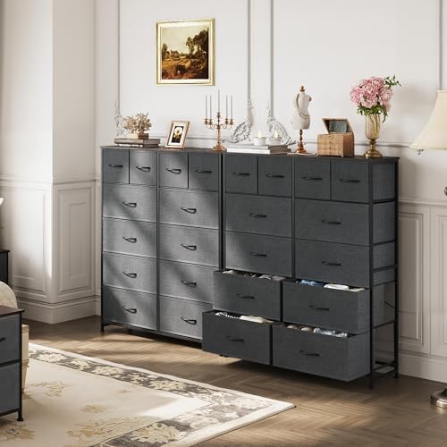 WLIVE 12 Drawer Tall Fabric Dresser Bedroom Storage Chest, Dark Grey