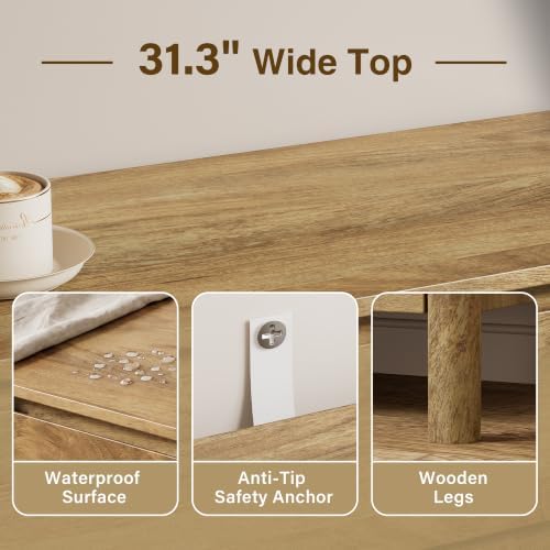 Furniway 31.5" Wide 3 Drawer Wood Dresser for Bedroom, Natural Oak