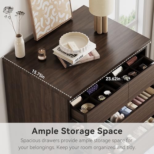 Brown Tall 7 Drawer Dresser for Bedroom, Modern Wood Closet Dressers & Chests of Drawers with Jewelry Storage, 23.6" L*15.8" W*47.5" H in Large Vertical Dresser for Bedroom, Living Room, Nursery
