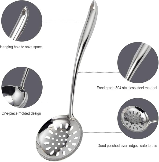 VALESKA 6PCS Stainless Steel Cooking Utensils Set,Metal Kitchen Utensils Set, Include Wok Spatula Stainless Steel,Metal Pasta Spoon and etc,Easy to Clean