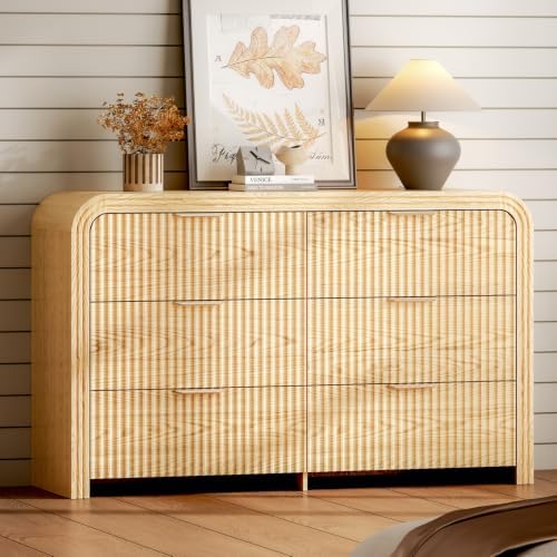 Ieejdn 47" Modern Chest of Drawer, 6 Deep Drawers,Clothes Organizer,Large Storage Cabinet for Living Room, Bedroom,Dresser TV Stand, Wood Drawer Organizer for Living Room, Hallway, Wood