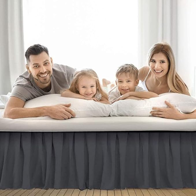Ruffle Bed Skirt with Split Corners, Microfiber Dust Ruffled for a Perfectly Tailored Bedding Ensemble, Wrinkle and Fade Free, Easy Fit, Queen Size 21 Inch Drop, Dark Grey