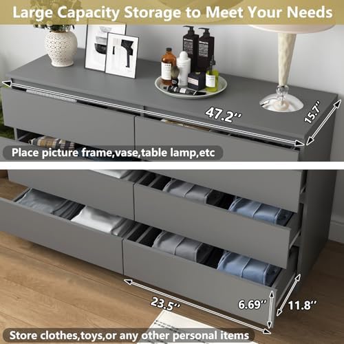 Grey Dresser for Bedroom,Modern Large 8 Drawer Dresser with Deep Drawer,Wide Storage Chest of Drawer,Wood Bedroom Storage Organizer Furniture,TV Stand for Living Room