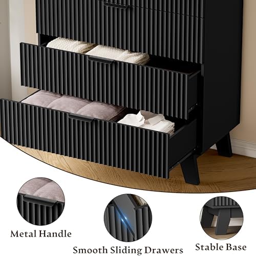 BORNOON 39" Tall Dresser for Bedroom, 4-Drawer Fluted Chest of Drawers, Modern Wood Highboy with Deep Storage, Metal Slides & Handles, Anti-Tip Kit, Vertical Clothes Organizer for Apartment, Nursery