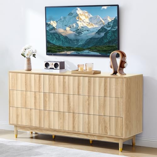 Bifins 60" Wide Fluted Dresser for Bedroom with 9 Drawers