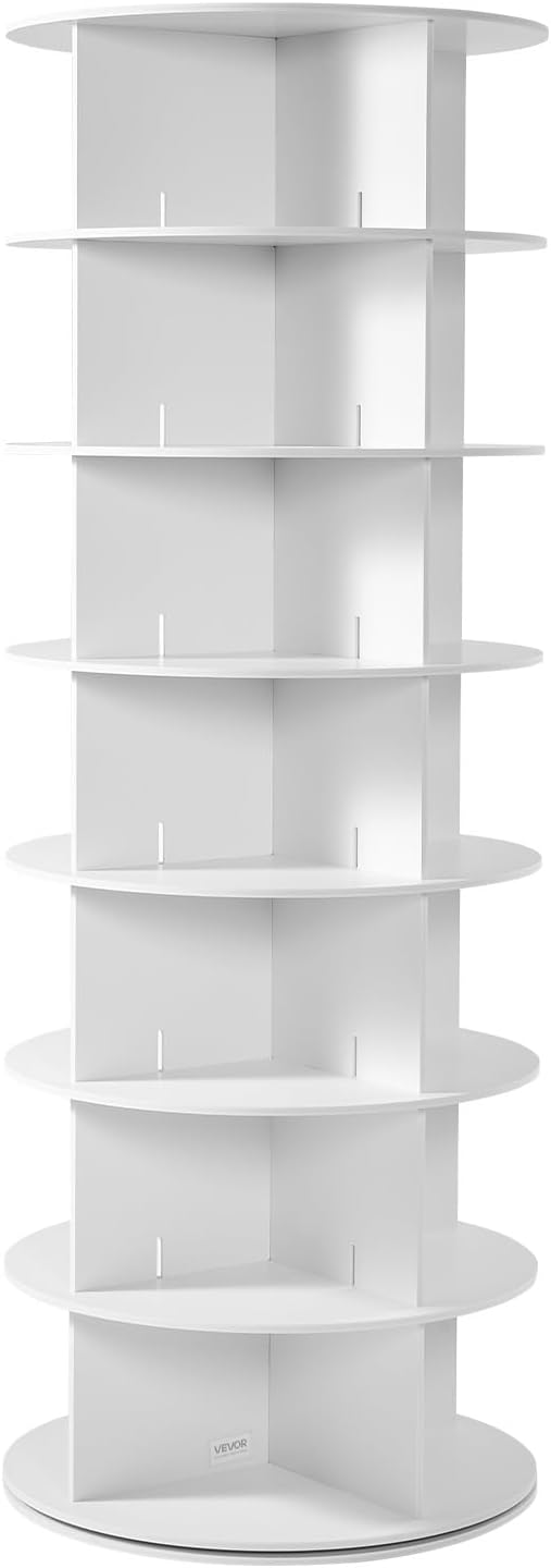 VEVOR 7 Tiers Rotating Shoe Rack Tower, 360° Spinning Shoe Rack, Revolving Storage Round Carousel Display, Freestanding Lazy Susan Organizer Display for Bedroom, Living Room, Entryway, Closet, White