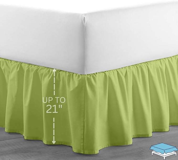 Ruffle Bed Skirt with Split Corners, Microfiber Dust Ruffled for a Perfectly Tailored Bedding Ensemble, Wrinkle and Fade Free, Easy Fit, Queen Size 21 Inch Drop, Sage