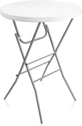 Byliable 32in Cocktail Table White High Top Folding, Portable Bar Height Folding Table Round with Removable Gray Legs, Indoor Outdoor Banquet for Parties, Commercial, Speech, Dining