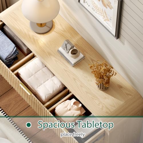 Ieejdn 55.12" Modern Chest of Drawer, 8 Deep Drawers,Clothes Organizer,Large Storage Cabinet for Living Room, Bedroom,Dresser TV Stand, Wood Drawer Organizer for Living Room, Hallway, Oak