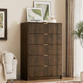 Furniway Walnut Dresser for Bedroom, Tall Dresser with 5 Drawers and Smooth Slides, Modern Chest of Drawers with Golden Handles for Bedroom, Living Room, Closet, 15.7" D x 31.5" W x 47.2" H
