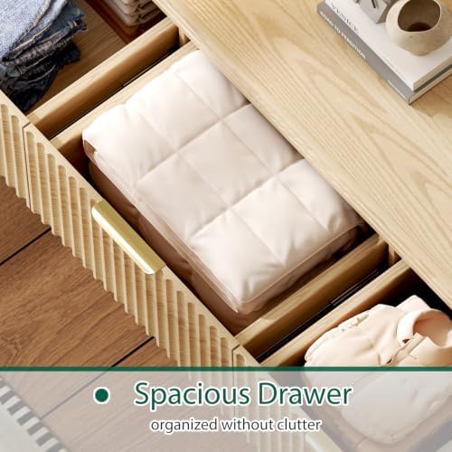 Ieejdn 55.12" Modern Chest of Drawer, 8 Deep Drawers,Clothes Organizer,Large Storage Cabinet for Living Room, Bedroom,Dresser TV Stand, Wood Drawer Organizer for Living Room, Hallway, Oak