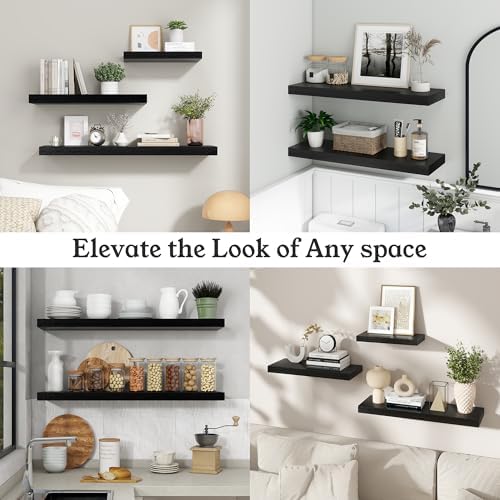 48" Black Floating Shelves 12inch Deep Wall Shelf, Set of 1