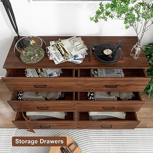 Bigbiglife Wood Dresser for Bedroom, 6 Drawer Double Dresser, Mid Century Modern Chest of Drawers with Deep Drawers, Large Storage Organizer for Living Room, Closet(Walnut Brown)