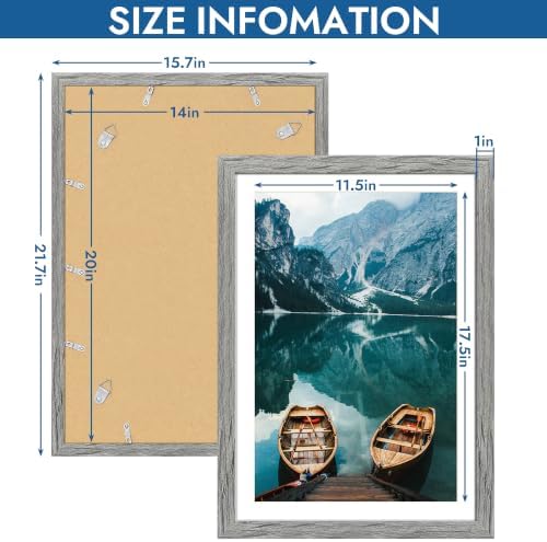 Hongkee 14x20 Frame Set of 4, 14 x 20 Grey Wood Style(Mat 12x18)