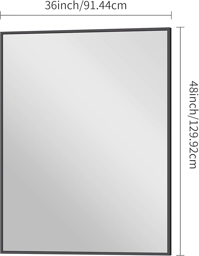 BONEWEI Bathroom Mirror,36x48 inch Large Wall Mirror for Bathroom Wall Mounted Black Rectangle Corner Mirrors,Black Bathroom Mirror for Living Room,Farmhouse,Bedroom Entryway,Horizontal/Vertical