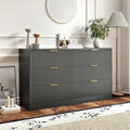 6 Drawers Fluted Dresser for Bedroom, 55" Wide Wooden Dresser with Deep Drawers, Large Floor Chest of Drawers, Modern Long TV Stand, Storage Cabinet Side Table, Black