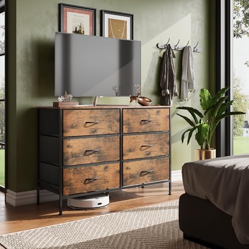 WLIVE Dresser for Bedroom with 6 Fabric Drawers, Rustic Brown