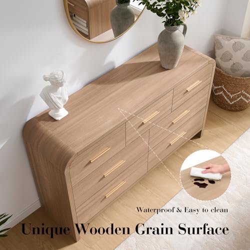 Curved Drawer Dresser for Bedroom with 7 Drawers, 54'' Wide Chest of Drawer