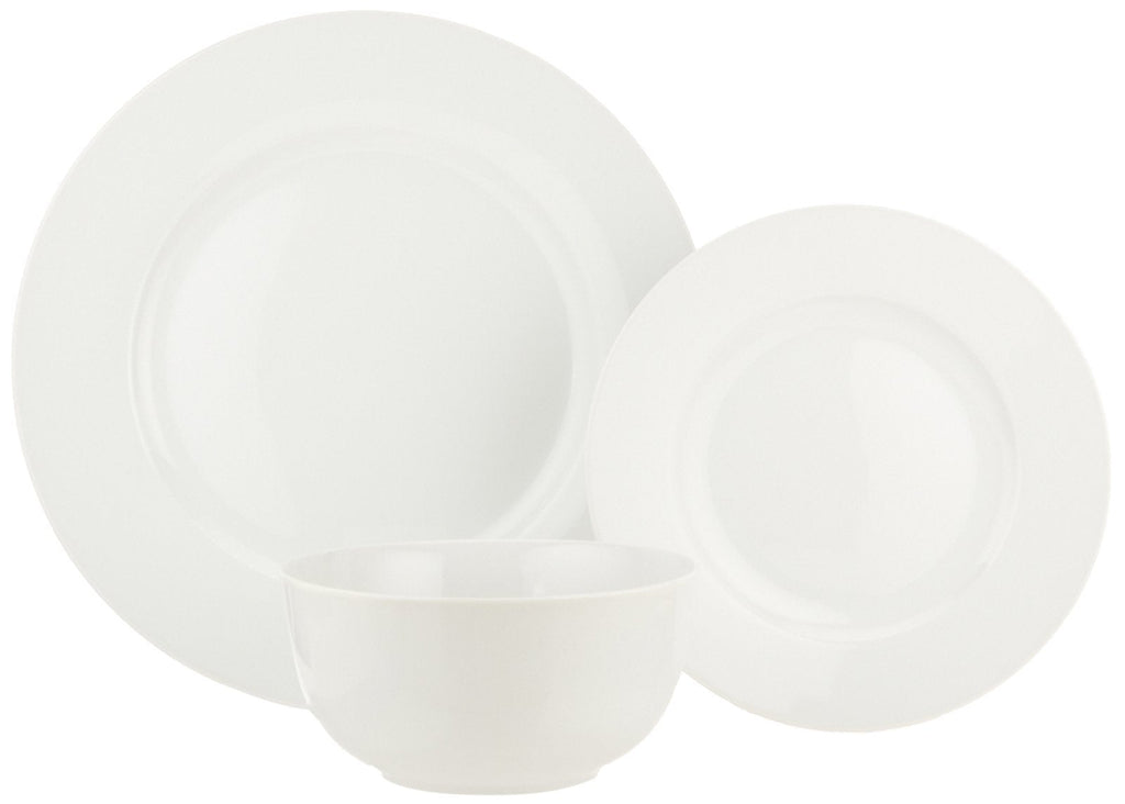 Amazon Basics Porcelain Dinnerware Set, Microwave and Dishwasher Safe, Service for 6, 18-Piece, Plates, Bowls, White
