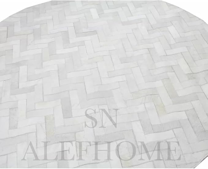 Sn Alef Home Soft Textured Round Rug | White & Grey Woven Carpet for Living Room Bedroom | Minimalist Handcrafted Circular Floor Mat for Home & Decor (Gray_6x6 ft)