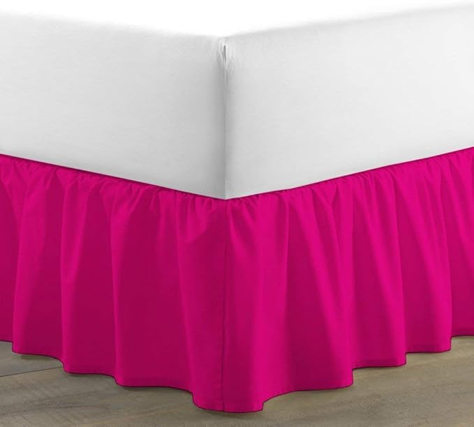Ruffled Bed Skirt (RV Bunk 42X80, Hot Pink Color) 12 Inch Drop Dust Ruffle with Platform, 100% Cotton 800 Thread Count Fabric - Dust Ruffle Bedskirt for Easy Fitting and Easy Care