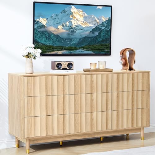 Bifins 60" Wide Fluted Dresser for Bedroom with 9 Drawers