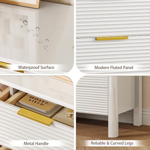 Fluted 8 Drawer Dresser, 47" High Gloss Dresser for Bedroom, White