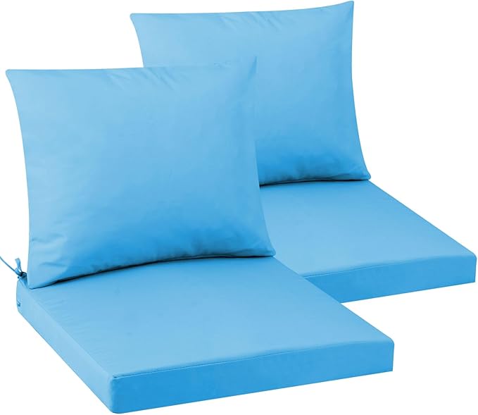 Outdoor Seat Cushion Set 22 x 22 In, Water-Resistant & Fade-Resistan, Patio Furniture Cushions with Removable Cover Deep Seat & Back Cushion with Handle and Adjustable Straps for Chair Sofa,2PC