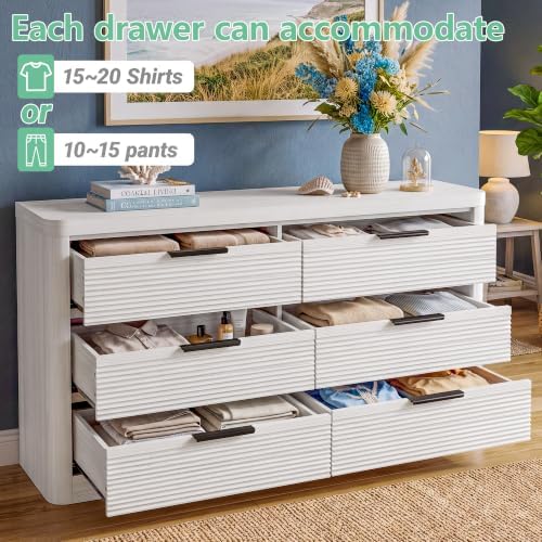 Fluted 6 Drawer Wood Dresser,Farmhouse Chest for Bedroom Entryway,White Oak