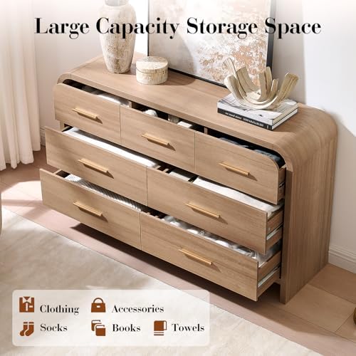 Curved Drawer Dresser for Bedroom with 7 Drawers, 54'' Wide Chest of Drawer