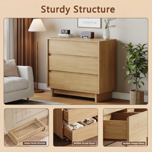 HOUROM Oak Dresser for Bedroom, 31in Modern 3 Drawer Chest of Drawers