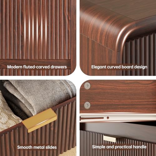 FURSUN Fluted 6 Drawers Dresser for Bedroom, 54" Wide Wooden Dresser with Metal Handle, Curved Profile Design, Modern Storage Organizer for Bedroom, Living Room, Hallway, Dark Walnut