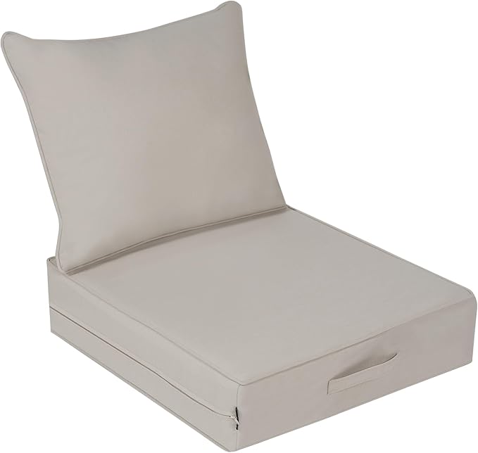 Outdoor Olefin Water-Resistant Deep Seat Cushion Set, 23''x26''x6'' Weather and Fade Resistant Patio Furniture Seat Cushion, Thickened Sofa Chair Pad with Straps for Lawn, Garden, Gray Apricot
