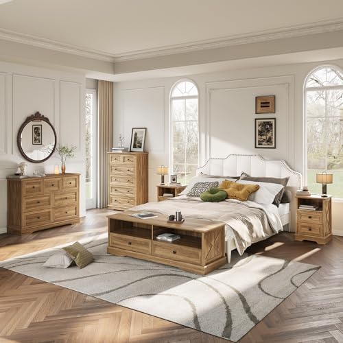 Farmhouse 7 Drawers Dresser for Bedroom with Charging Station,Wood Dressers