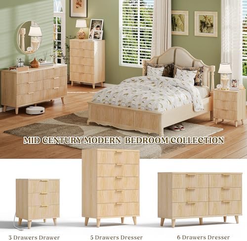 Wood Tall 6 Drawers Dresser, 53.2" W Fluted Modern Dressers for Bedroom