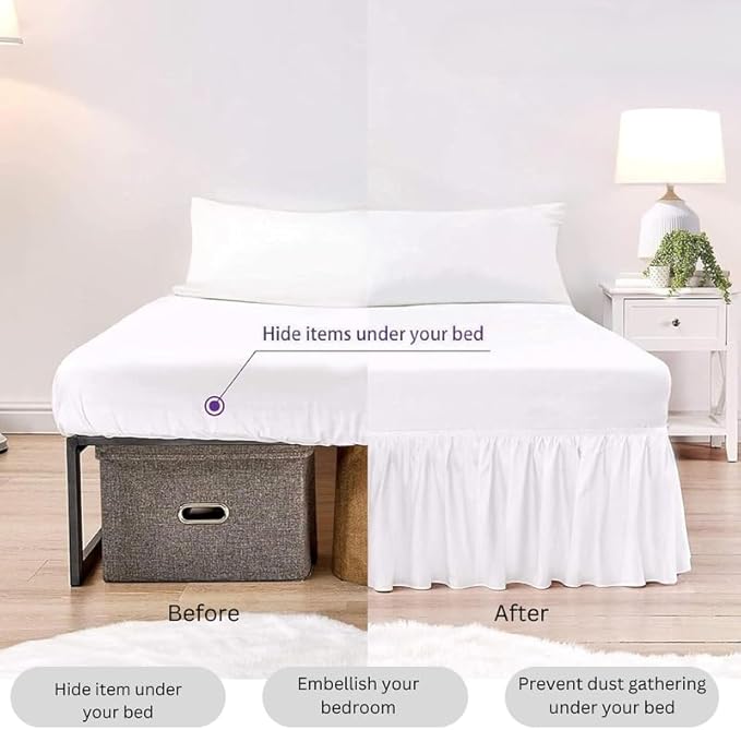 Ruffle Bed Skirt with Split Corners, Microfiber Dust Ruffled for a Perfectly Tailored Bedding Ensemble, Wrinkle and Fade Free, Easy Fit, King Size 21 Inch Drop, White