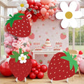 4 Pcs Large Strawberry Birthday Cardboard Cutouts Strawberry Baby Shower Backdrop Party Decorations for Lawn Yard Signs Summer Fruit Themed Party Supplies Photo Booth Props - style: Strawberry