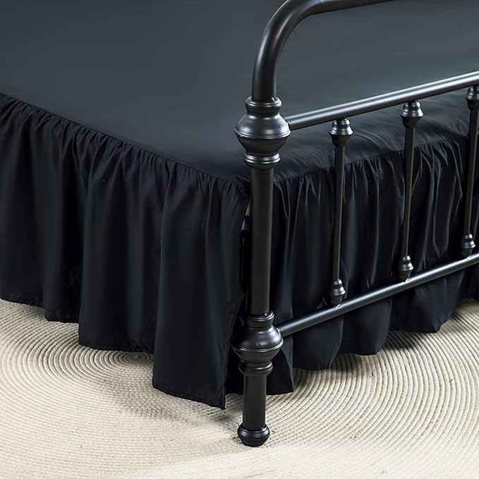 Bed Skirt Twin Size Ruffled Bed Skirt with Split Corners, 12 Inch Drop Dust Ruffle Bed Skirt with Platform, Black