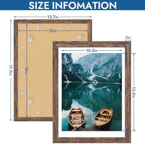 Hongkee 12x16 Picture Frame Set of 4, 12 x 16 Rustic Brown Wood(Mat 11x14)
