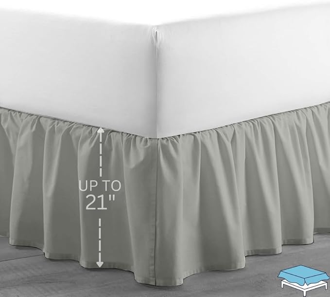 Ruffle Bed Skirt with Split Corners, Microfiber Dust Ruffled for a Perfectly Tailored Bedding Ensemble, Wrinkle and Fade Free, Easy Fit, King Size 21 Inch Drop, Light Grey