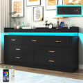 Hlivelood 7 Drawer Dresser with LED Light and Charging Station, Modern Chest of Drawers for Closet, Wide Drawer Organizer Cabinet for Bedroom, Living Room, Entryway, Hallway, Black