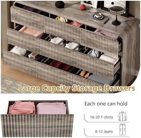 Wodeer Grey Dresser Fluted 9 Drawers Dresser for Bedroom, 59" Wide Wood Chest of Drawers with Hidden Handles & Rounded Corners, Modern TV Stand Storage Cabinet for Living Room, Hallway, Entryway, Gray
