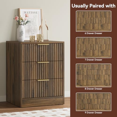 9 Drawer Dresser & 3-Drawer Nightstand Set 3-Piece, Walnut丨63 Long Dresser Set Night Stand Set of 2 with Metal Handle, Modern Wood Chest of Drawers Storage Dressers Set for Bedroom