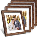 Hongkee 10x10 Picture Frame Set of 4, Made of Glass and Rustic Brown Wooden Frame - Display Picture 8x8 with Mat or 10 x 10 Without Mat, 10 by 10 Photo for Wall or Tabletop