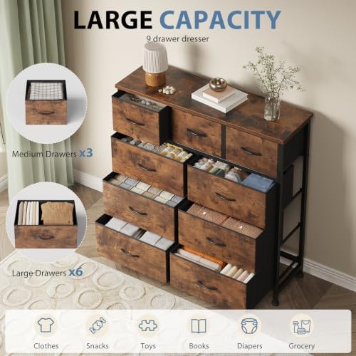 DUMOS Dresser for Bedroom, Storage Organizer with 9 Drawers