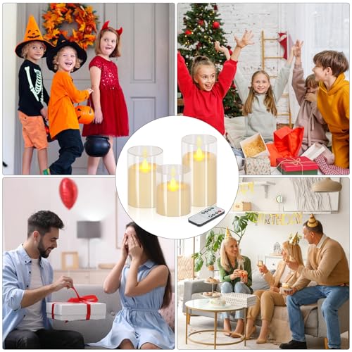 wemarry Flameless Candles 4" 5" 6" Acrylic Glass Pillars 3" Diameter Battery Operated Flickering Candles Include 8-Key Remote with Timer Function 400+ Hours (Pure White, Warm Light 12 Pack) - color: Pure White, size: Warm Light 12 Pack